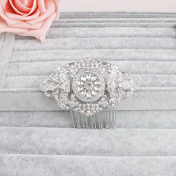 SLBRIDAL Art Deco прозрачни кристали кристали, перли и цвете сватба гребен за коса сватбени аксесоари за коса шаферки