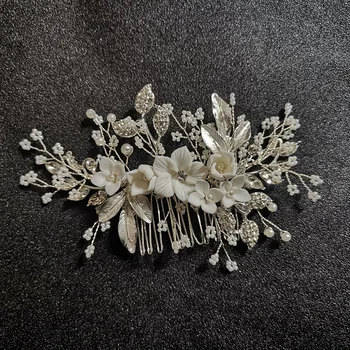 SLBRIDAL ръчно изработени Crystal кристали и перли цветя на сватбени декорации гребен за коса сватбени шапки и аксесоари за коса шаферки