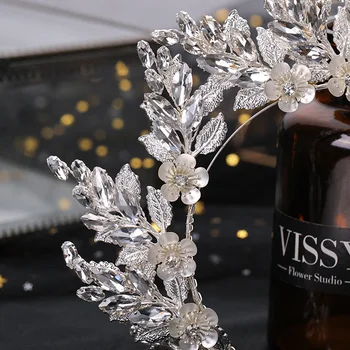 SLBRIDAL ръчно изработени луксозни кристали, кристали, цвете сватбена тиара лента за глава сватба шаферките партия Короната на жените украса за коса