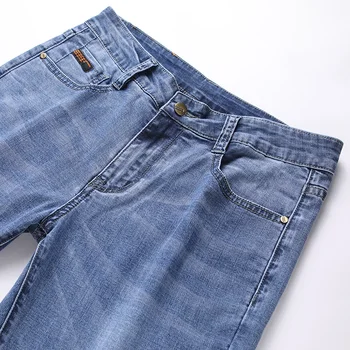 Slim Jeans Men Summer New Men ' s Thin Blue Jeans Fashion Casual Stretch Denim Pants мъжки маркови панталони директен однотонная облекло