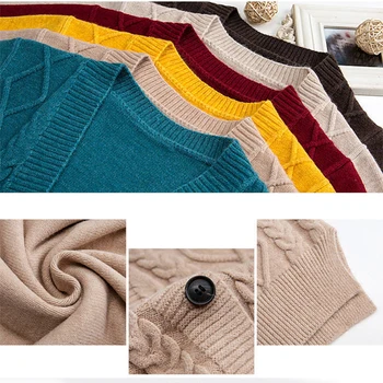 Sllsky Women Solid Twist Sweater жилетки случайни луксозен основен нитяной пуловер есен нова плюс размера на свободен пуловер с V-образно деколте палто