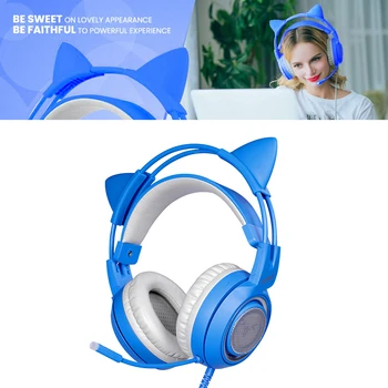 SOMIC G952S Blue Wired Gaming Headset With Stereo Mic for PS4 XBOX, PC Phone подвижни слушалки Cat Ear Lovely Girl Headset