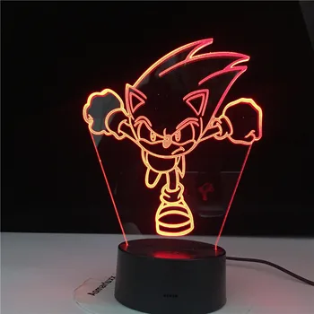 Sonic Running 3d Led Night Light for Kids Bedroom Decoration Nightlight Color Changing Usb настолна лампа Remote Таралеж Gift
