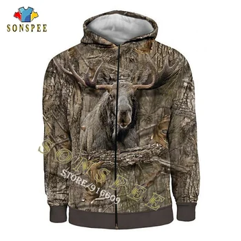 SONSPEE Beutiful Moose hunting Camo 3D Men Hoodie блузи с качулка, унисекс модни и ежедневни градинска дрехи с дълъг ръкав блузи, ризи X