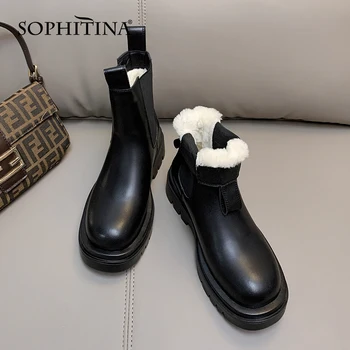SOPHITINA дамски зимни обувки топло платформа премиум кожа слипоны обувки плюс размер 33-43 плюшени Челси ежедневни ботильоны MO834