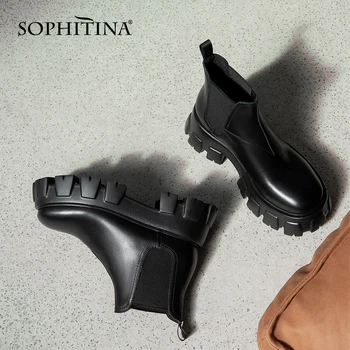 SOPHITINA нови ботильоны Челси през цялата чорап високо качество коровья кожа ръчно изработени ботуши стилни мини обувки на платформа WomenSO558