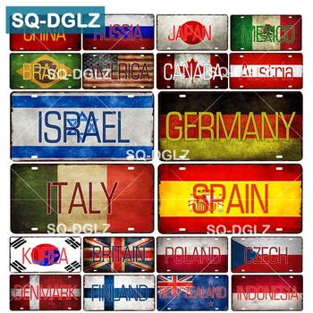 [SQ-DGLZ] Държава Флаг + Име на Регистрационен номер Бар Декорация на Стената Лидице Знак Стари Метални Табели Начало Декор Живопис Стикери Плакат