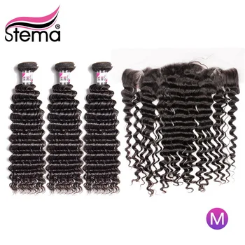 Stema wiggins Hair Deep Wave Връзки With Frontal бразилски коси дантела отпред с лъчите на косата cabelo humano