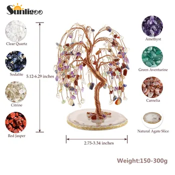 Sunligoo розов кварц исцеляющий Crystal дърво фигурки скъпоценен камък с естествен агатом база пари дърво Фън Шуй украса 5.12-6.29