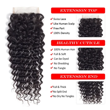 Sweetie Малайзия Hair Връзки With Closure 3 Bundle With Lace Closure Не Реми Human Hair Weave Deep Wave Връзки With Closure