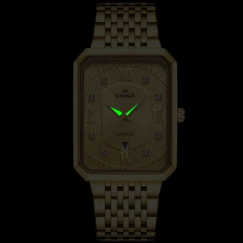 SWISH Gold правоъгълник мъжки часовници е от неръждаема стомана светлинен бизнес ръчен часовник мода спорт военни кварцов часовник 2020 Reloj