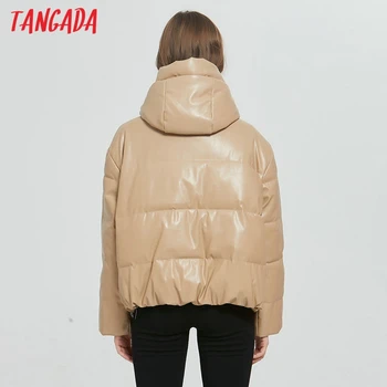 Tangada 2020 зима жени хакове кожа изкуствена кожа яке палто гигантски цип женски дебел pu палто с качулка палто 6A170-1