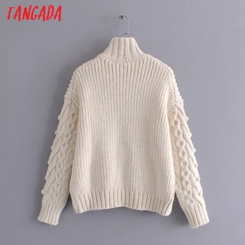 Tangada Chic Women Turtleneck Twist Sweater Long Sleeve Ladies Vintage вязаный жилетка върховете 3H96