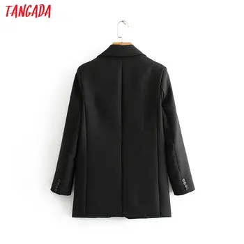 Tangada fashion women black suit blazer long sleeve pocket office business lady coat дамски ретро върховете DA45