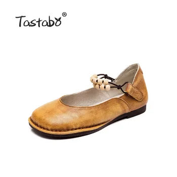 Tastabo естествена кожа, Дамски обувки удобна кръгла глава дизайн жълто розово всекидневен стил обувки на нисък ток S1935 мека подметка