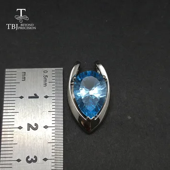 TBJ, V-образен висулка в Стерлинговом сребро 925 проба с естествен син топаз вогнутый Cut окачване с кожен ремък за жени и момичета