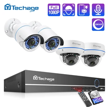 Techage H. 265 8CH 1080P, POE NVR Kit ВИДЕОНАБЛЮДЕНИЕ Security System Dome Outdoor Indoor 2.0 MP Audio Camera P2P Onvif Video Surveillance Set