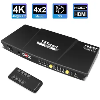 Tesmart 4x2 HDMI Matrix Switch Сплитер, 4K@60Hz HDMI Switcher Box, 4 в 2 Out с IR дистанционно управление поддържа HDCP 2.2 едно 18gb