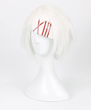 Tokyo Ghoul Juzo Suzuya Juuzou къси бели топлоустойчива косата cosplay костюм, перука + 5 червени заколок за коса