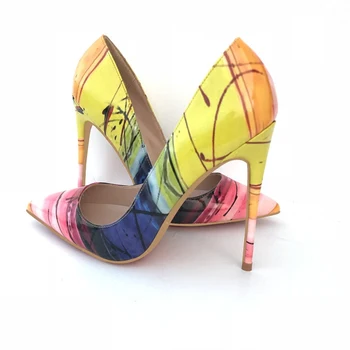 Top Sexy Lady New Pumps Shoes Секси 12cm Heel дребния устата Остър чорап Party сватбени обувки жълт цвят съответства на добра обувки Mujer