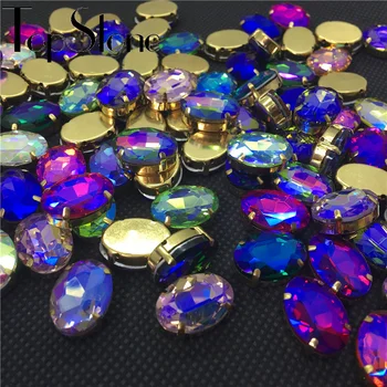 Topstone всички цветове AB 10x8,10x14mm,13x18mm,18x25mm,20x30mm Овална стъклена Crystal странен камък с бродерия върху месингова инсталиране на Нокът