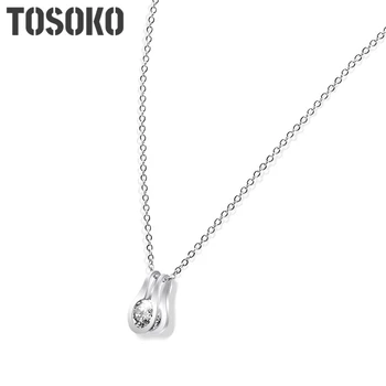 TOSOKO New Fashion Trend Titanium Steel Циркон ключица висулка колие за жени бижута от неръждаема стомана BSP012