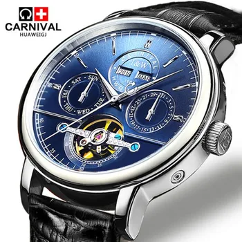 Tourbillon мъжки часовник switzerland Carnival Luxury Brand водоустойчив автоматични механични часовници с кожена каишка montre homme uhren