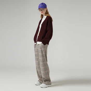 Toyouth мързелив стила на жените выдалбливают пуловери с дълъг ръкав свободни твърди однобортный пуловер с V-образно деколте
