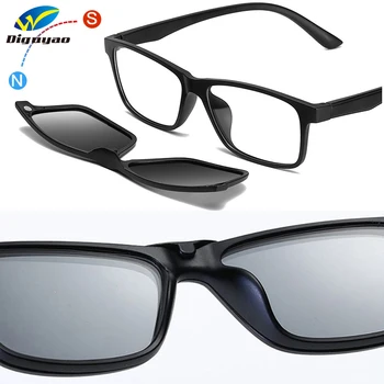 TR90 клип на слънчеви очила мъжете магнитен клип слънчеви очила жени Магнит клип оптичен рецепта късогледство очила рамка с 5 лещи