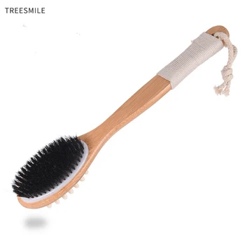 TREESMILE Bath & Relax Bath Body Brush естествен косъм с дълга дръжка за душ преди скрубер ексфолираща четка за търкане на кожа четка за D30
