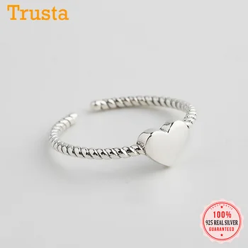 Trustdavis Real 925 Sterling Silver Minimalist Sweet INS Twist Сърце Opening Ring For Women Wedding Birthday Jewelry Gift DA1641