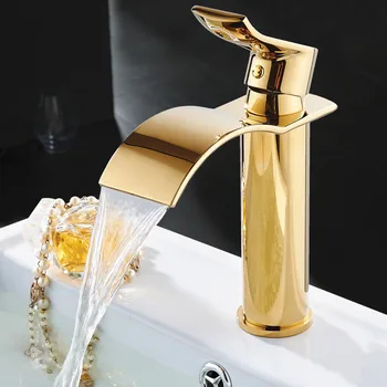 Tuqiu Basin Faucet Gold Waterfall Faucet Brass Bathroom Faucet Bathroom Basin Faucet батерия за топла и студена мивки кран