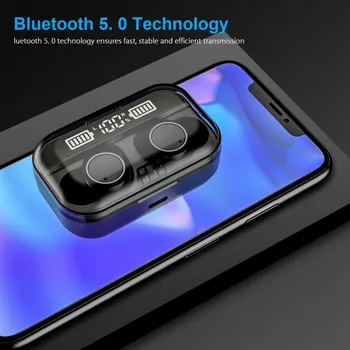 TWS Bluetooth 5.0 слушалки Безжични слушалки спортен високоговорители слушалки стерео звук в ухото IPX7 водоустойчив дисплей на храна