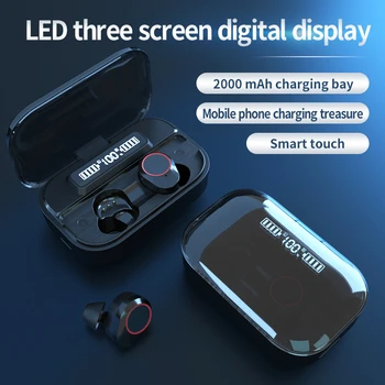 TWS Bluetooth слушалки 5.0 9D стерео безжични слушалки водоустойчив спорт с 2000mAh Power Bank HIFI звук слушалки слушалки