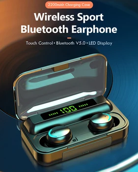 TWS F9-5 Bluetooth 5.0 слушалки безжична спортна слушалки Fingerprint Touch HiFi HD стерео втулки тапи за уши LED цифров дисплей