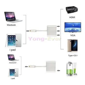 Type-C USB To 3.1 4Kx2K HDMI/VGA USB-C W/ Type C Female Charger PD конвертор адаптер за Macbook 12-инчов лаптоп Power Delivery