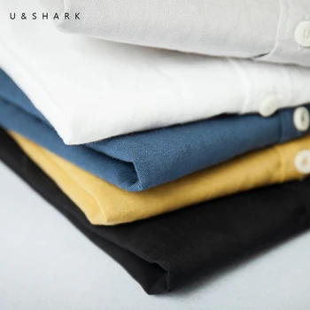 U & SHARK черно бели ленени ризи за мъже с дълъг ръкав ежедневни риза лято памучна риза Slim Fit Не ютия бизнес-форма на охлаждане