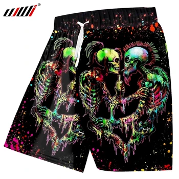 UJWI Summer Cool Bottom Quick Dry Fitness Casual Shorts New Summer мъжка мода Print Влюбените Skull 3D късометражни филми ластични боксерки 5XL