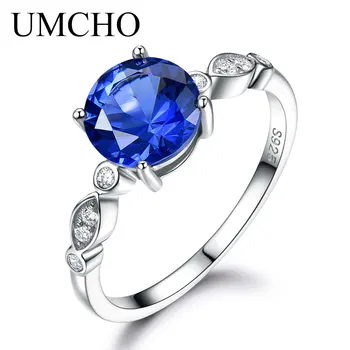 UMCHO Romantic Created Nano Sapphire Rings твърди пръстени от сребро 925 проба за жени, подаръци за годишнина от сватбата изискани бижута