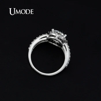 UMODE брачни халки бяло злато цвят бижута за жени 2 карата AAA+ кубичен цирконий 2 ленти реколта Halo годежни пръстени UR0021