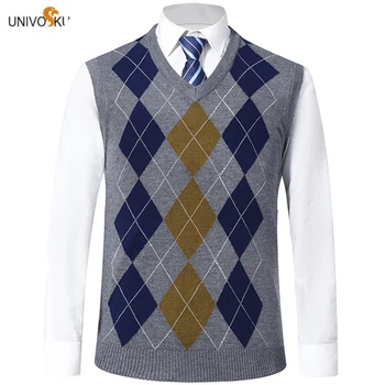 UNIVOS KUNI 2019 пролет и есен мъжки пуловер жилетка е най-новата мода Диамант каре мъжки ежедневни тънък пуловер жилетка 1916