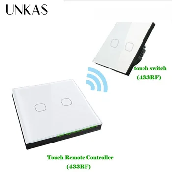 UNKAS Wireless Stick Remote Touch Switch EU Standard 1 Gang 2 Way 433mhz Wireless Remote Wall Light Touch Switch