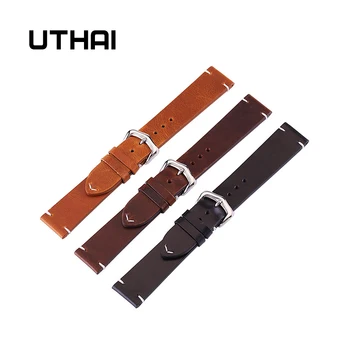 UTHAI Z13 18 мм и 20 мм и 22 мм, 24 мм High-end ретро телешка кожа каишка за часовник каишка за часовник с джапанки от естествена кожа Безплатна доставка