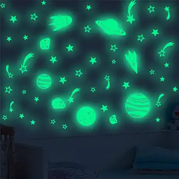 Vacclo Luminous Moon Dot Star Spaceship Rocket Cartoon флуоресцентни етикети детска стая самозалепващи светещи стикери за стена