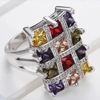 VAGZEB високо качество на сребърен цвят цветни AAA CZ камък пръстен за жени мода диамантен годежен пръстен Чар на партията бижута