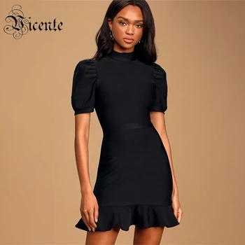 VC All New Trendy Ruched Design Short Puff Sleeves Celebrity Party Club ленти Mini Dress