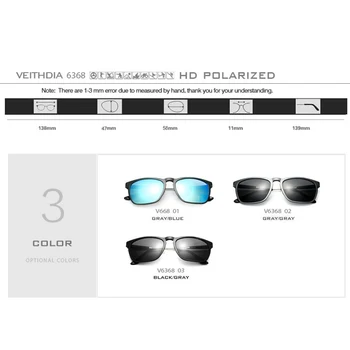 VEITHDIA квадратни слънчеви очила ретро слънчеви очила Моден мъжки поляризирани марка дизайнерски слънчеви очила за мъже / жени VT6368