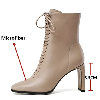 VERCONAS модерни елегантни дамски ботильоны 2020 Есен-Зима ръчно изработени обувки дамски ежедневни обувки са с кръстосана шнур и квадратни пръсти на висок ток