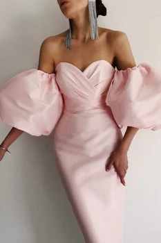 Vero Sinly Секси Off Shoulder Puff Sleeve Black Pink Bodycon Women Ленти До 2020 Elegant Evening Party Dress Vestido