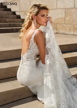 Vestidos De Новия елегантен дантелено сватбена рокля русалка V-образно деколте, секси деколте на рокля на булката с отворен гръб, плюс размера на сватбена рокля